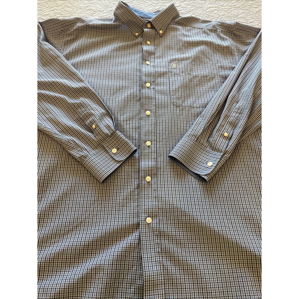 Ariat Shirt Mens XXL Rowan Wrinkle Free Blue Button Down Rodeo Western